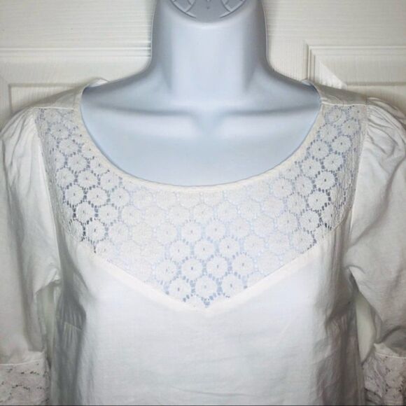 Modcloth White Cotton Short Sleeve Blouse Puff Sleeves Daisy Print Lace White XS - Picture 5 of 11